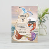 Magische Meerjungfrau Strand Schönes Kind Geburtst Einladung (Stehend Vorderseite)