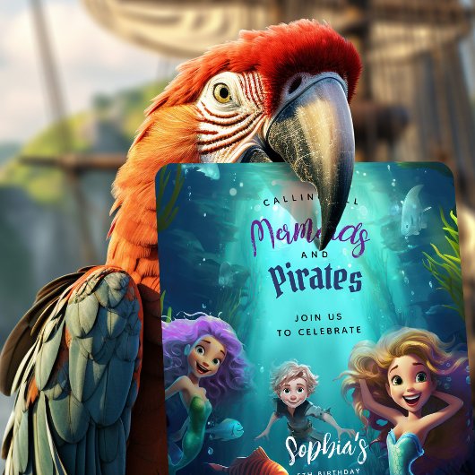 Magische Meerjungfrau & Swashbuckling Pirate Gebur Einladung