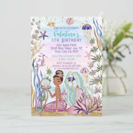 Magische Meerjungfrau unter dem Glitzer Einladung (Stehend Vorderseite)