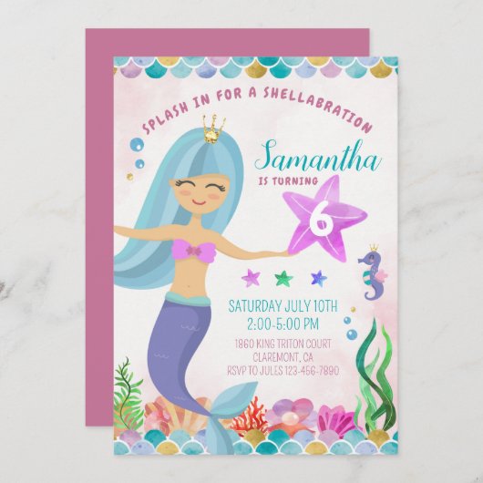 Magische Meerjungfrau unter dem Meer Einladung (Vorne/Hinten)