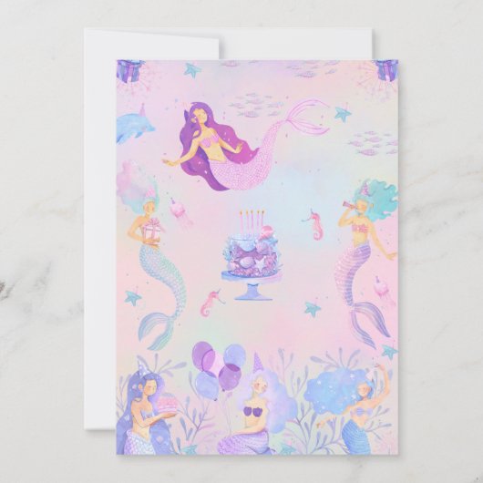 Magische Meerjungfrau unter dem Meer Mädchen Gebur Einladung (Rückseite)