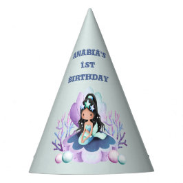 Magische Meerjungfrau Wasserfarbe 1. Geburtstag Partyhütchen
