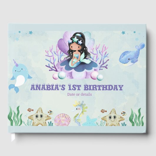 Magische Meerjungfrau Wasserfarbe Geburtstag Gästebuch (Vorderseite)