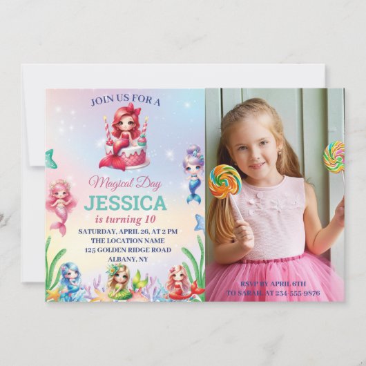 Magische Meerjungfrau zum 10. Geburtstag unter dem Einladung (Vorderseite)