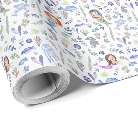 Magische Meerjungfrauen Moderne Wasserfarbe Geschenkpapier (Rolleneckpunkt)