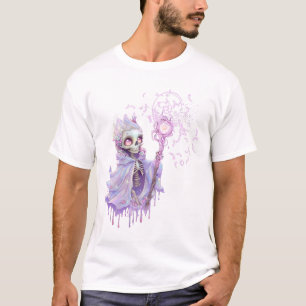 Magische Melodien des niedlichen lila Skeletts. T-Shirt
