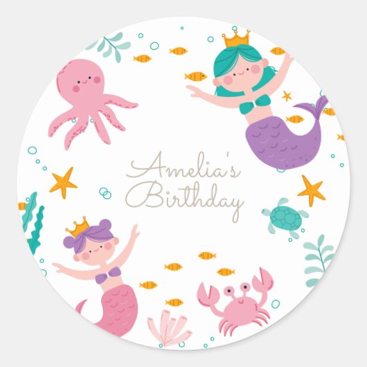 Magische Mermaid Birthday Classic Round Sticker (Vorderseite)