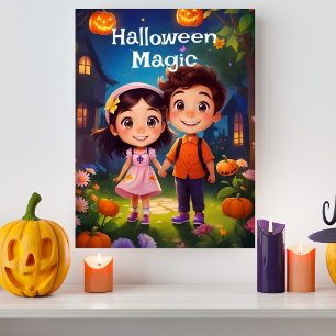Magische Momente des Halloween-Gartens AI Generati Poster
