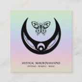 *~* Magische Mondfedern Moth Boho Universum Regenb Quadratische Visitenkarte (Vorderseite)