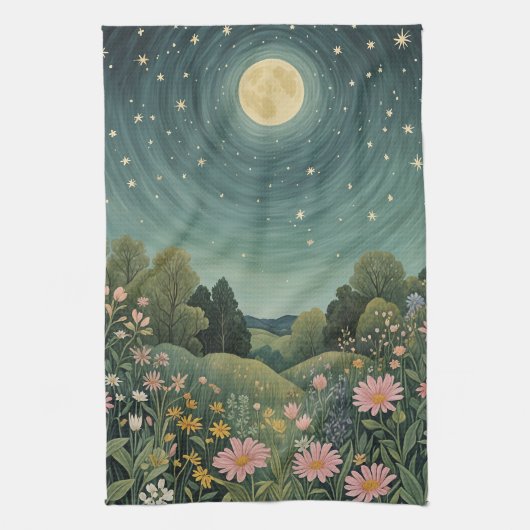 Magische Moonlit-Wiese Geschirrtuch (Vertikal)