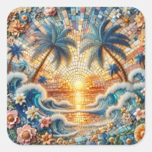 Magische Mosaik tropischer Ozean Sonnenuntergang Quadratischer Aufkleber