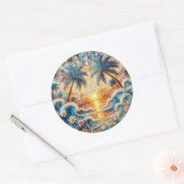 Magische Mosaik tropischer Ozean Sonnenuntergang Runder Aufkleber (Umschlag)