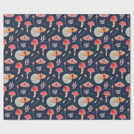 Magische Motte und Pilzmuster. Waldnacht Geschenkpapier (Flach)