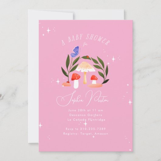 Magische Mushrooms und Schmetterlingsbabys Einladung (Vorderseite)