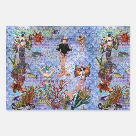 Magische Mythische Meerjungfrauen umgeben von Meer Geschenkpapier Set (Vorderseite 3)