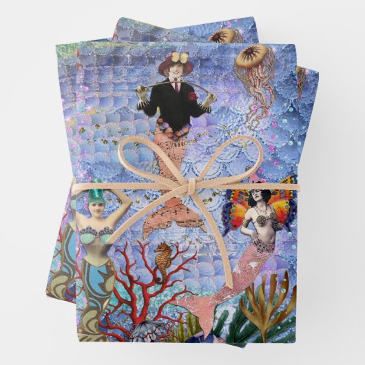 Magische Mythische Meerjungfrauen umgeben von Meer Geschenkpapier Set (Beispiel)