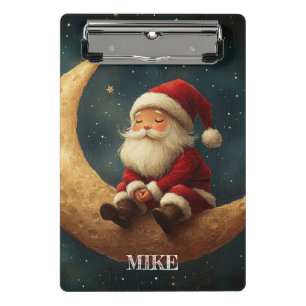 Magische Nacht mit Halbmond und Weihnachtsmann Mini Klemmbrett