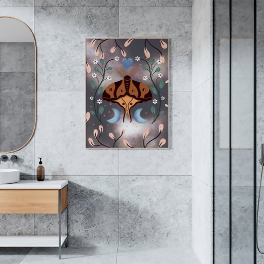 Magische Nachtmotte und Mond Poster