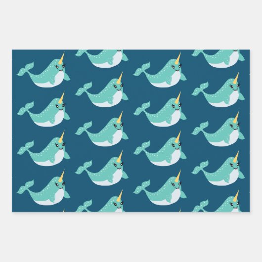 Magische Narwhals mit Eyelashes Geschenkpapier Set (Vorderseite 2)