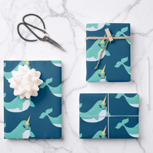 Magische Narwhals mit Eyelashes Geschenkpapier Set (Vorderseite)