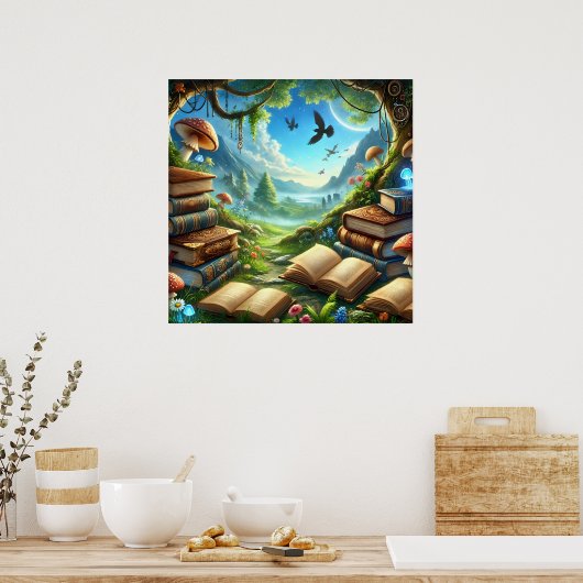 Magische Natur und Alte Bücher Poster (Küche)