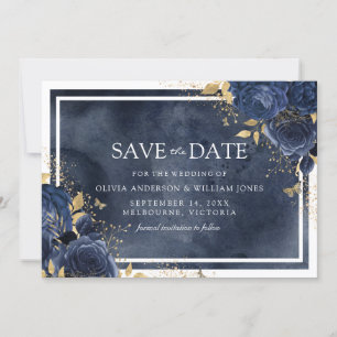 Magische Navy Floral Wasserfarbe Goldene Hochzeit Save The Date