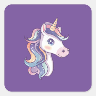 Magische Niedliche Funkelnd Pastel Unicorn Quadratischer Aufkleber