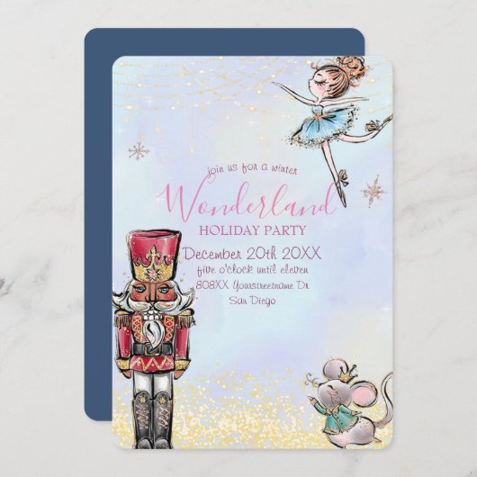 Magische Nutcracker Winter Wunderland Weihnachten Einladung (Vorne/Hinten)