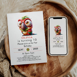 Magische Papageienkarikaturen 1. Geburtstag Einladung