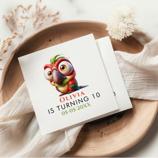 Magische Papageienkarikaturen 1. Geburtstag Serviette