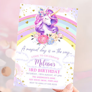 Magische Pastel Rainbow Unicorn Geburtstagsfeier E Einladung