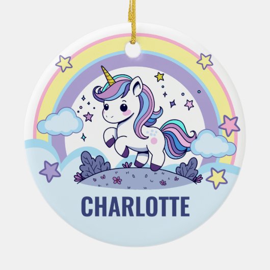 Magische Pastel Unicorn Custom Keramik Ornament (Hinten)