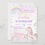 Magische Pastel Unicorn Einladung zum ersten Gebur (Vorderseite)