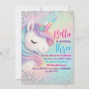 Magische Pastel Unicorn Einladung zum Geburtstag -