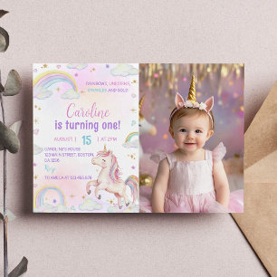 Magische Pastel Unicorn Geburtstags Foto Einladung
