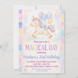 Magische Pastel Unicorn Geburtstagsfeier Einladung