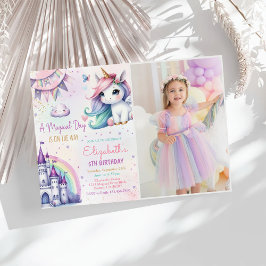 Magische Pastel Unicorn Rainbow Birthday Foto Einladung
