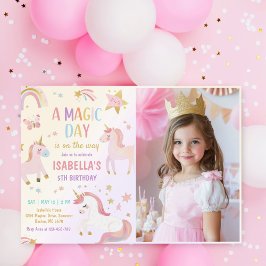 Magische Pastel Unicorn Rainbow Birthday Foto Einladung