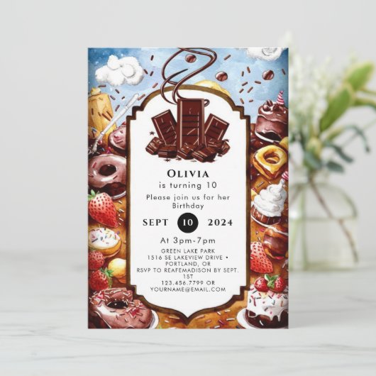 Magische Pastelschokolade Geburtstag Einladung (Stehend Vorderseite)
