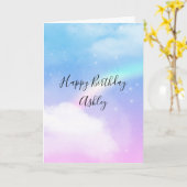 Magische Pastelwolken und ein Regenbogen zum Gebur Karte (Gelbe Blume)