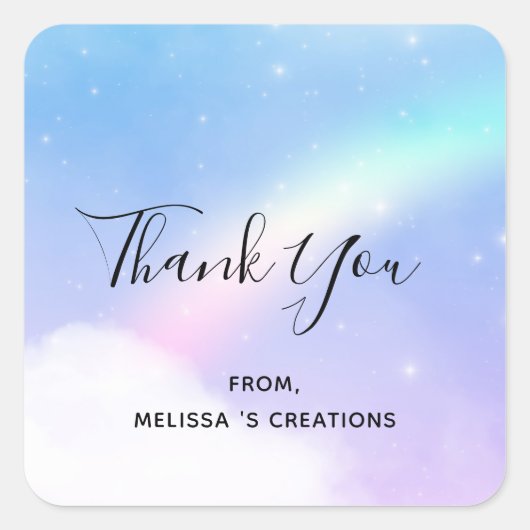 Magische Pastelwolken und ein Regenbogengeschäft Quadratischer Aufkleber (Vorderseite)