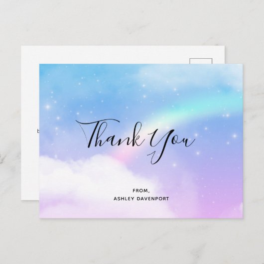 Magische Pastelwolken und Regenbogen Vielen Dank Postkarte (Vorne/Hinten)