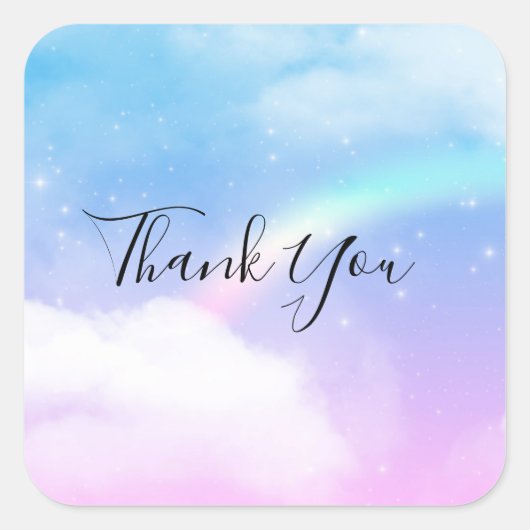 Magische Pastelwolken und Regenbogen Vielen Dank Quadratischer Aufkleber (Vorderseite)