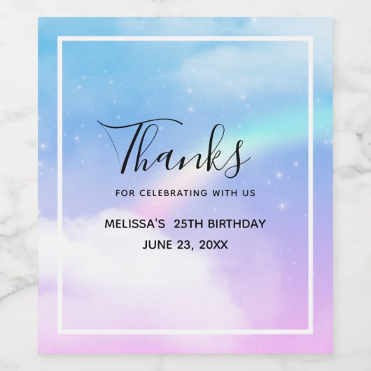 Magische Pastelwolken und Regenbogen Vielen Dank Weinetikett (Einzelnes Label)