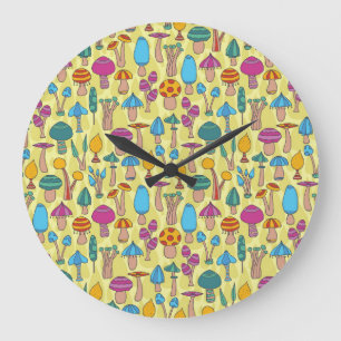 Magische Pilze Doodle Nahtloses Muster Große Wanduhr