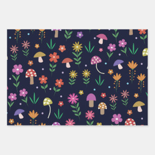 Magische Pilze mit fantastischem Blumenmuster  Geschenkpapier Set