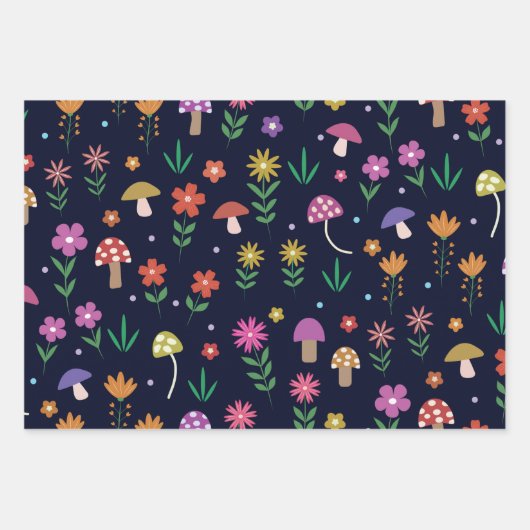 Magische Pilze mit Muster aus weißer Blume Geschenkpapier Set (Vorderseite 3)