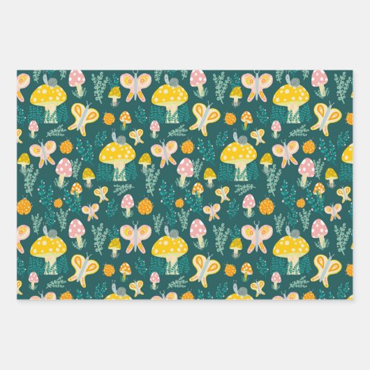 Magische Pilze Niedliche Schmetterlinge Schnecken  Geschenkpapier Set (Vorderseite 2)