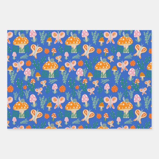 Magische Pilze Niedliche Schmetterlinge Schnecken Geschenkpapier Set (Vorderseite)