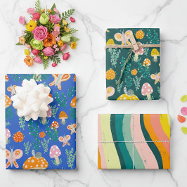 Magische Pilze Niedliche Schmetterlinge Schnecken Geschenkpapier Set